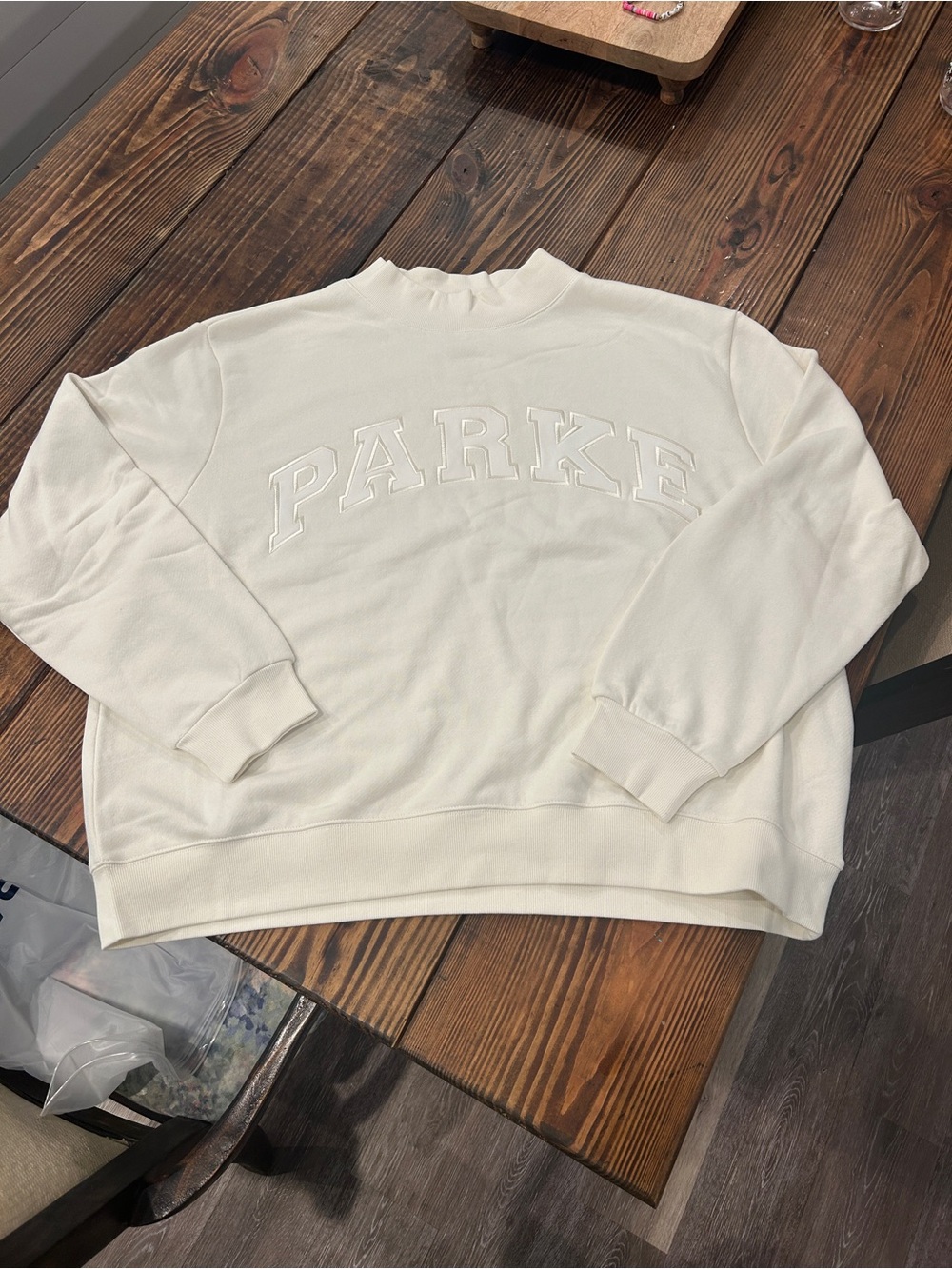 PARKE Embossed Logo Cream Crewneck Sweatshirt Bridal Collection